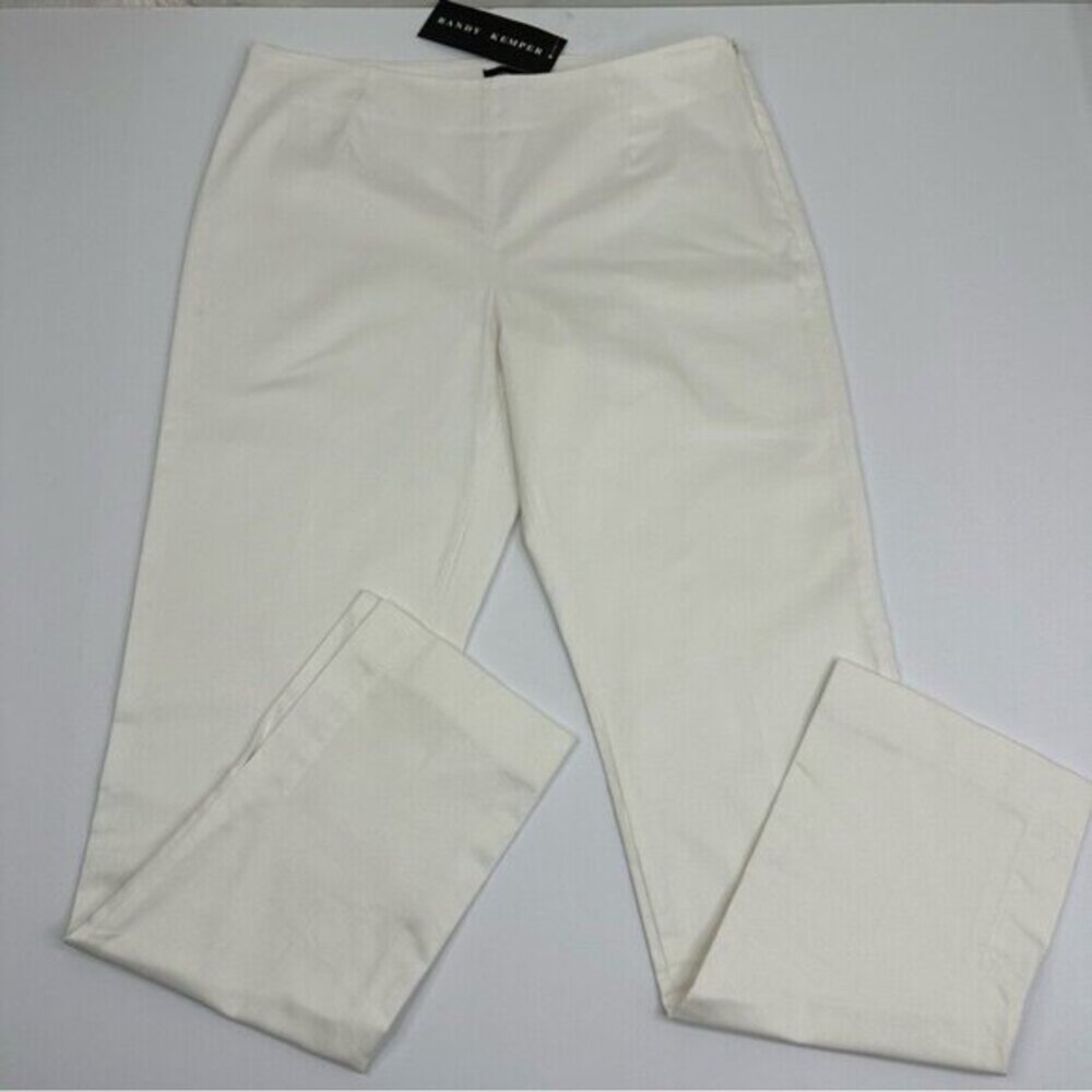 Randy Kemper Womens White Cotton Sateen Straight Leg Pants‎ Side Zip Size 4 NEW